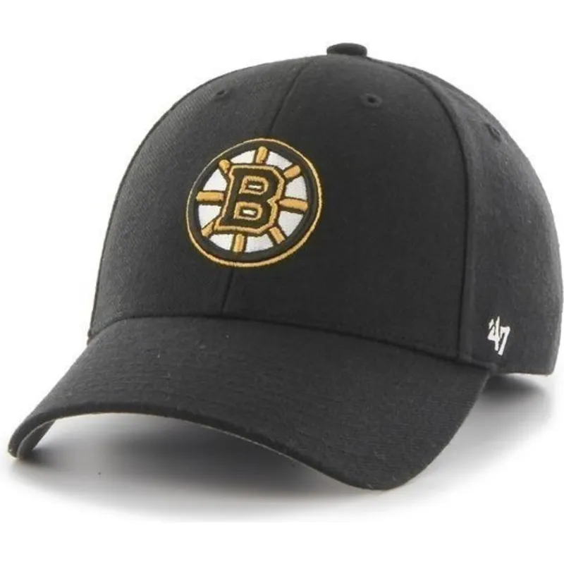 kasket-med-buet-skygge-sort-ensfarvet-fra-nhl-boston-bruins-fra-47-brand