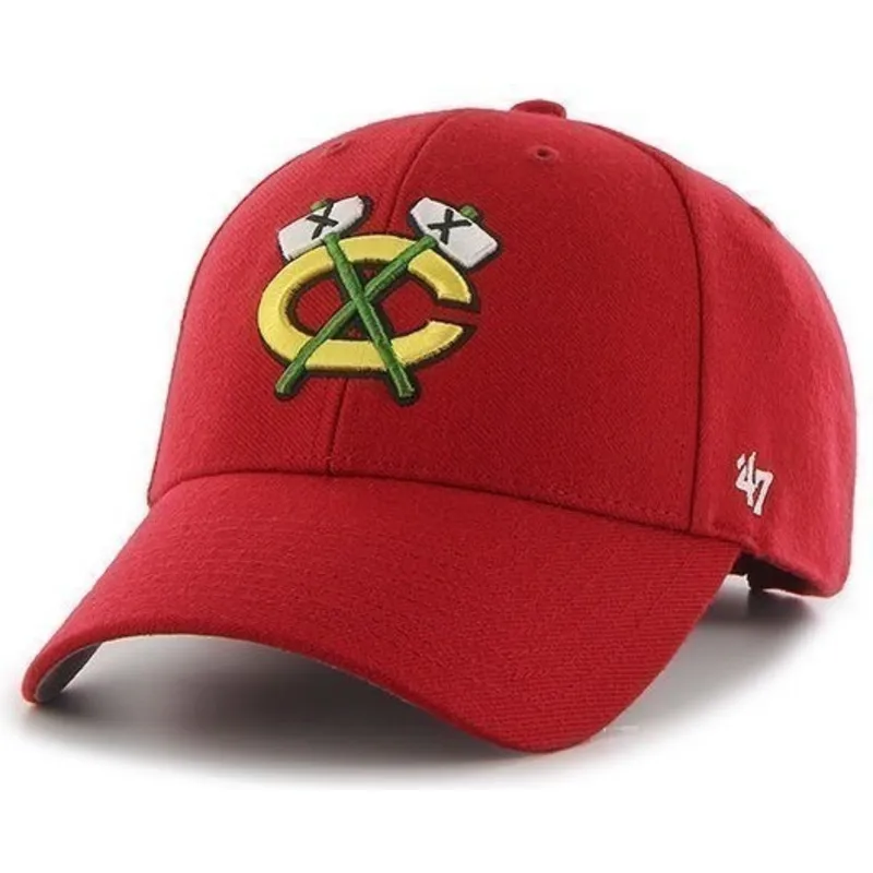 kasketter-buet-rod-justerbar-rem-fra-chicago-blackhawks-nhl-af-47-brand