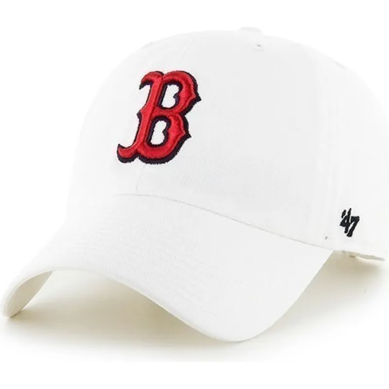 kasket-med-buet-skygge-hvid-med-frontlogo-fra-mlb-boston-red-sox-fra-47-brand