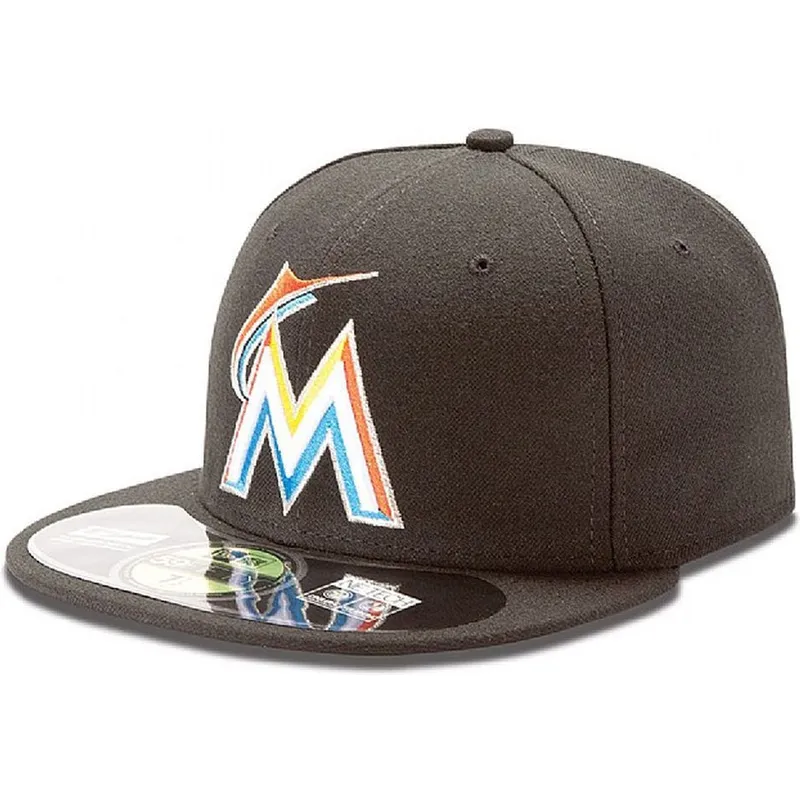 miami-marlins-mlb-new-era-59fifty-autentisk-on-field-sort-justerbar-flad-kasket