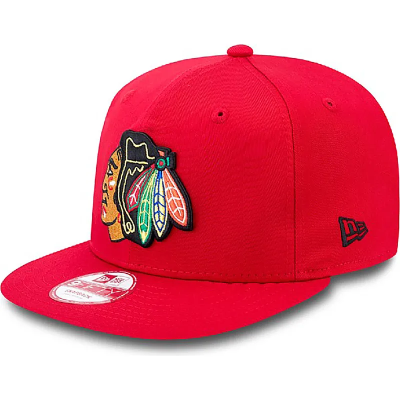 kasketter-flad-rod-snapback-9fifty-cotton-block-fra-chicago-blackhawks-nhl-af-new-era