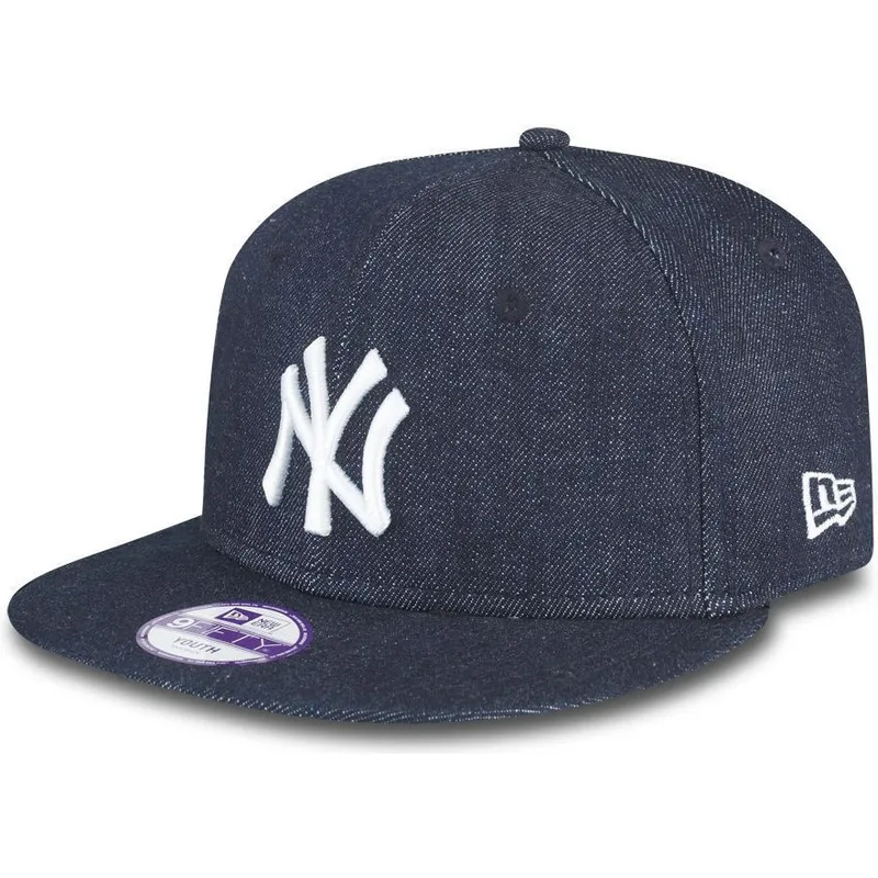 kasketter-flad-marinebla-snapback-til-barn-9fifty-essential-denim-fra-new-york-yankees-mlb-af-new-era